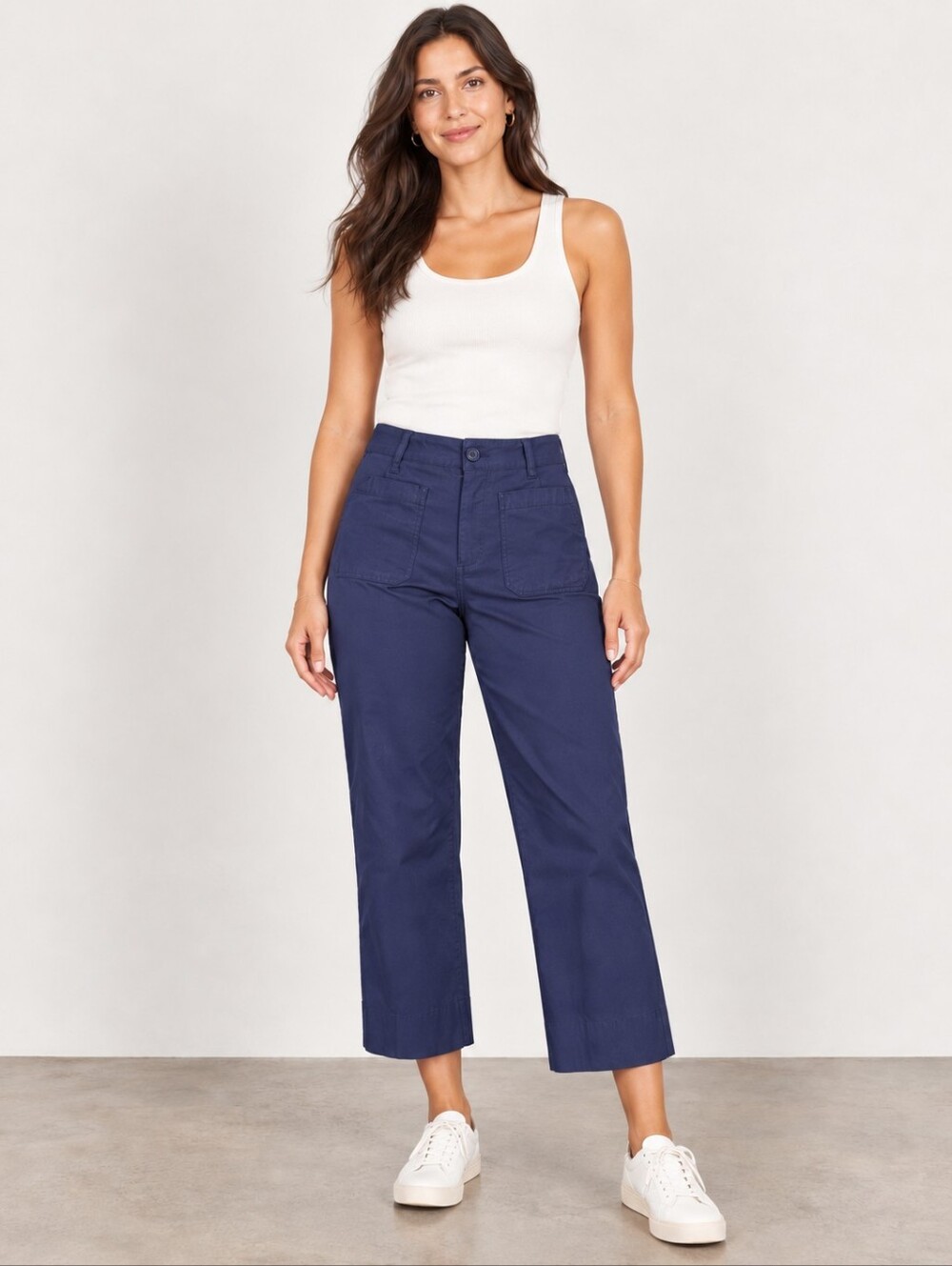 ❤️ ANTHROPOLOGIE AVEC LES FILLES HIGH RISE STRAIGHT CROP PANTS, NAVY BLUE, 10